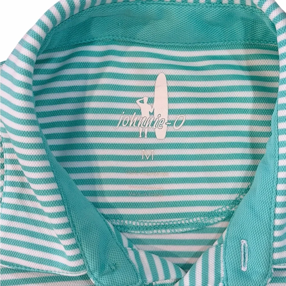 Johnnie O Polo Shirt Mens Medium Mint Green Striped Golf Performance Stretch - Picture 4 of 4